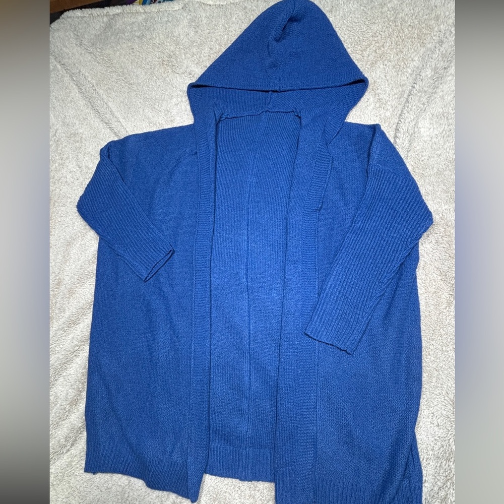 Blue Knitted Hooded Cardigan